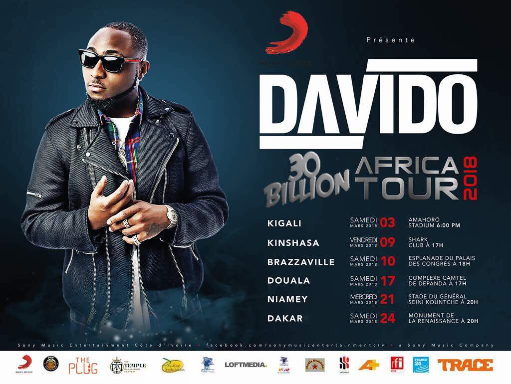 Davido And Sony Music Release Dates for His African Tour Nightlife.ng