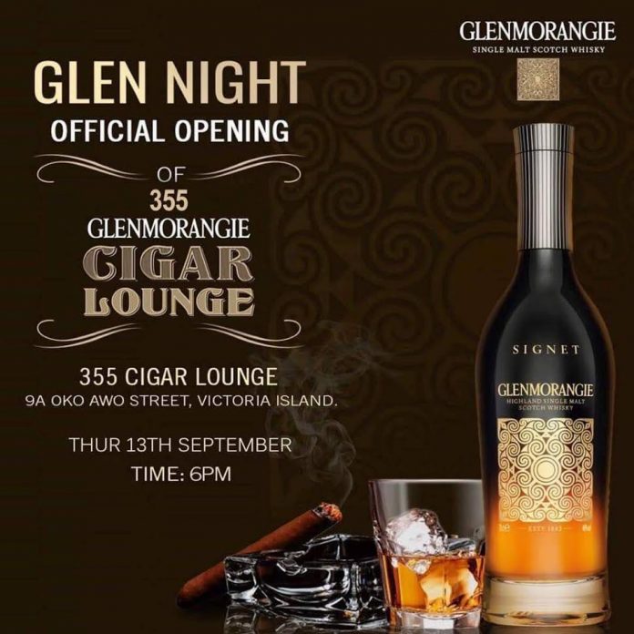 The officially opening of 355 Glenmorangie Cigar Lounge kicks off tomorrow! The evening will feature the best of Glenmorangie Whisky and premium cigars. Date: Thursday, 13th September 2018 Time: 6.00pm Venue: 355 Cigar Lounge 9A Oko Awo Street, Victoria Island Lagos.